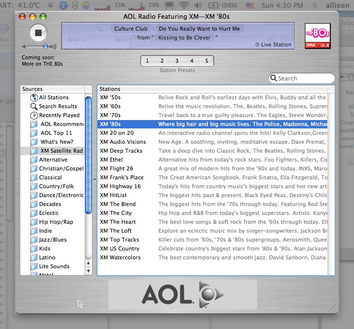 AOL radio screenshot