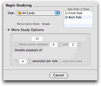 study options in iFlash