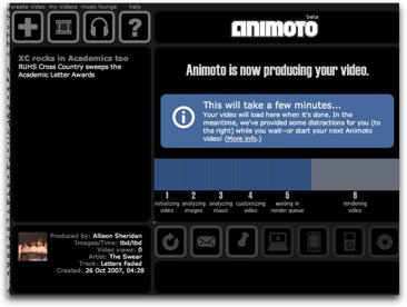 animoto while it's creating the video