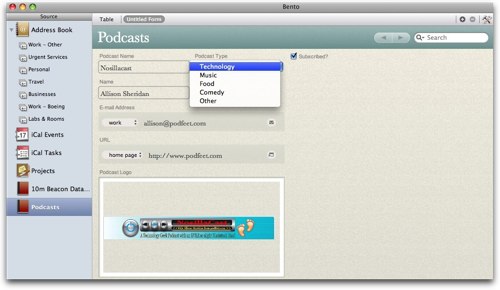 database with nosillcast showing