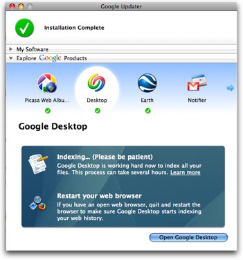 Picasa updater application showing optional apps
