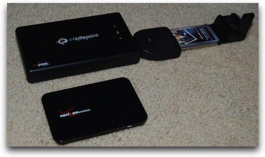 MiFi compared in size to Cradelpoint with EVDO card