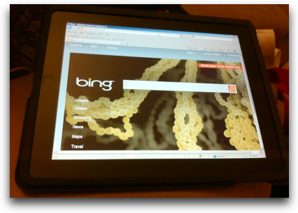 IE8 on iPad showing Bing! home page