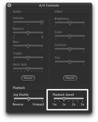 Quicktime A/V controls showing speed options