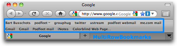 two rows of bookmarks showing in Firefox with MultiRowBookmarks extension
