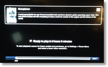 photo of my TV showing 5 hours and 3 minutes till I can play my movie