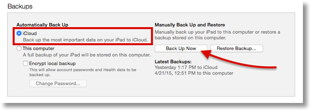 iTunes backup showing auto to iCloud but manual locally