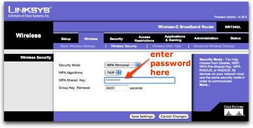 enter WPA Shared Key Password