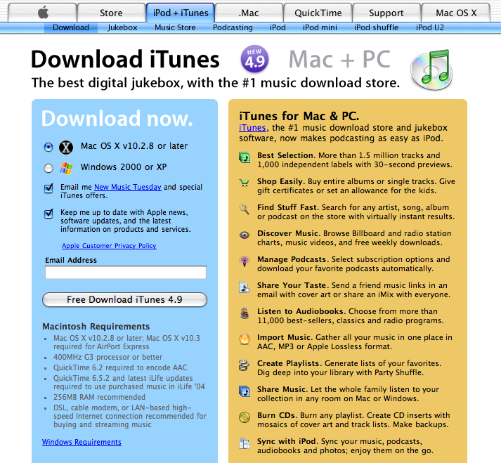 iTunes Download page