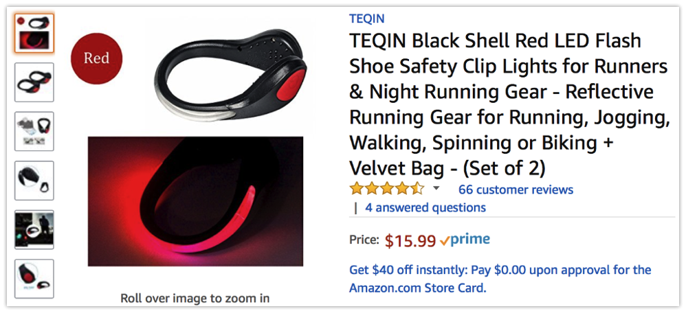 TEQIN Black Shell Red LED Flash Shoe Safety Clip Lights