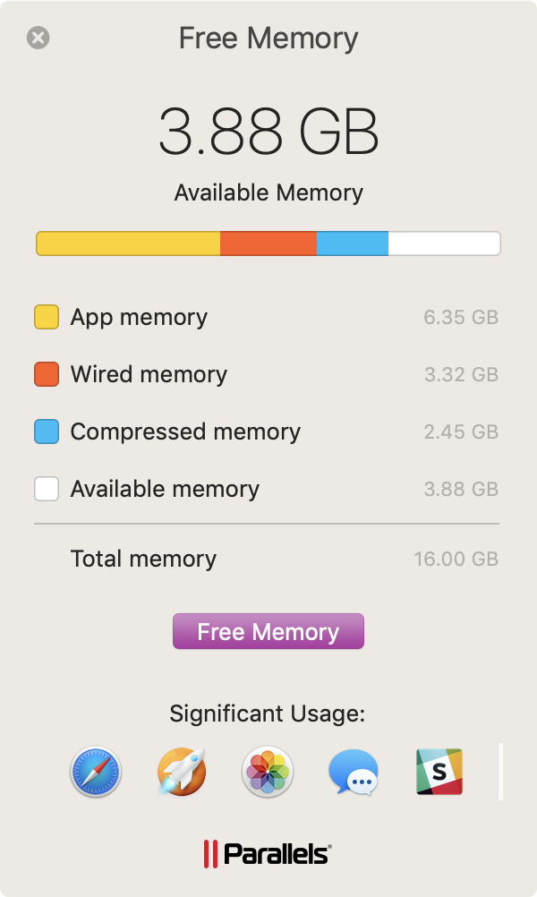 parallels toolbox free memory app