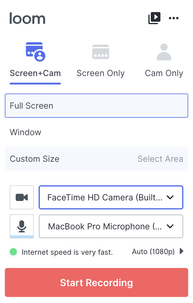 Screen + cam options
