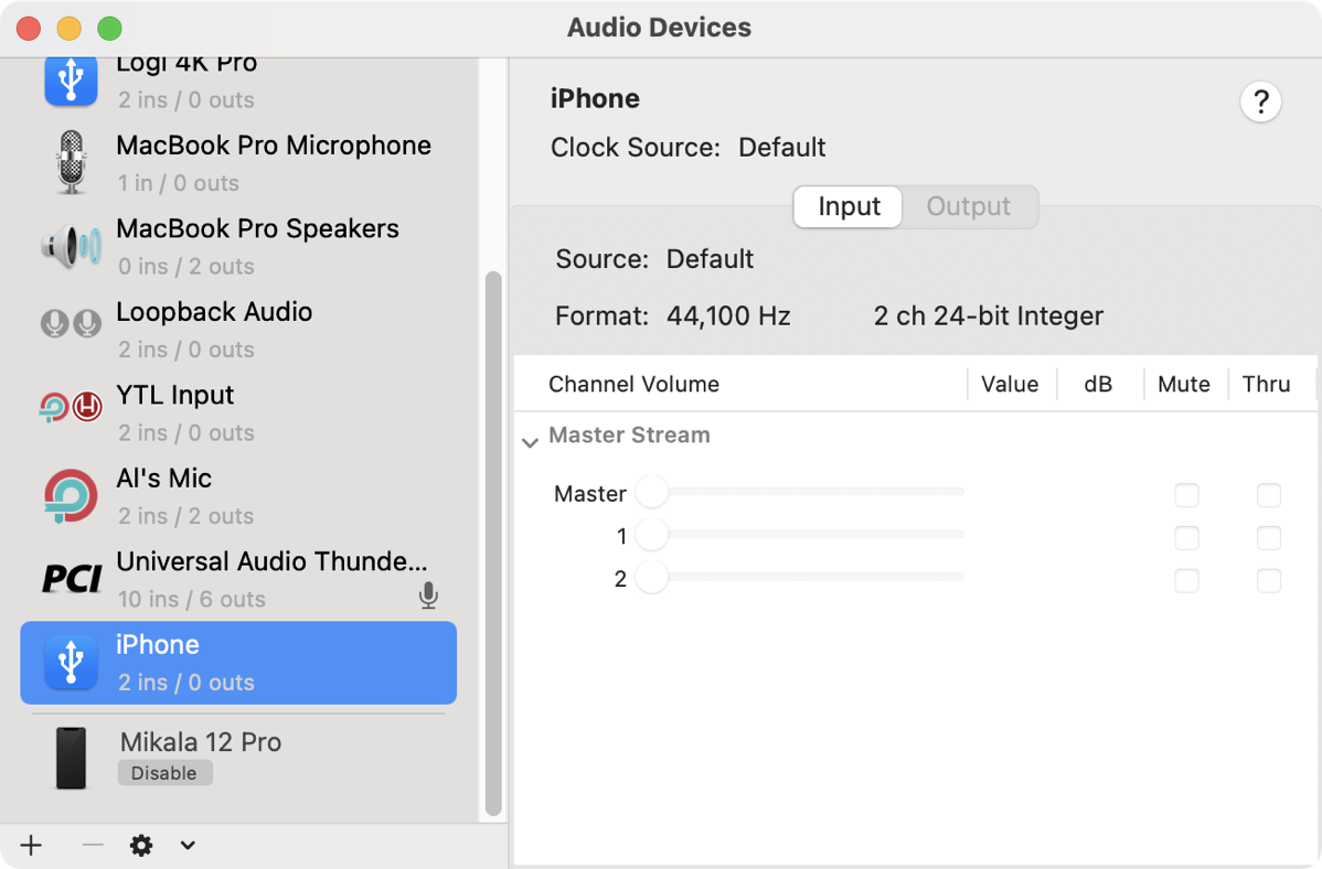 Audio MIDI Setup Showing iPhone