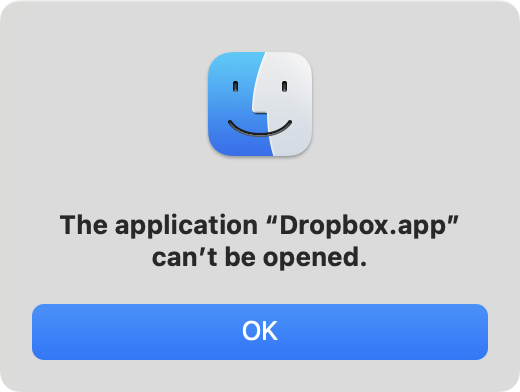 Dropbox cannot be opened.