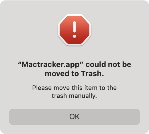 MacTracker Cannot be moved to trash.