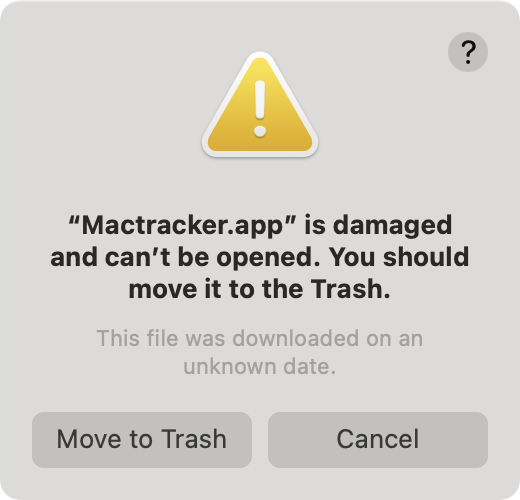 MacTracker is damaged move to trash.