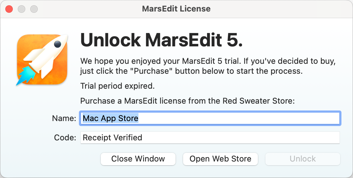 MarsEdit asking to be unlocked.