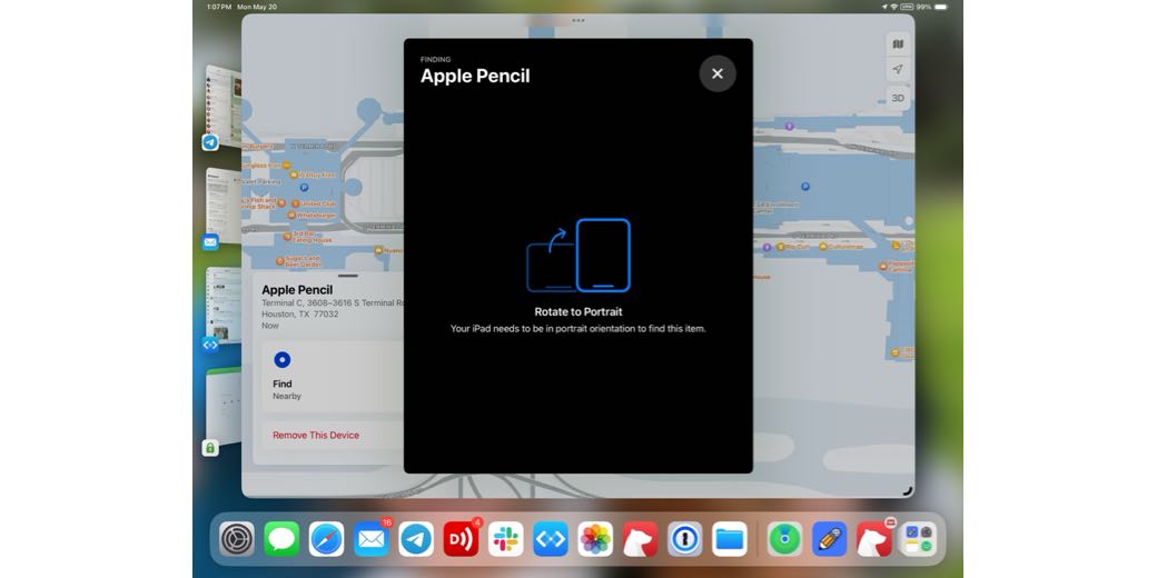 iPad Find My Apple Pencil telling me to rotat to portrait
