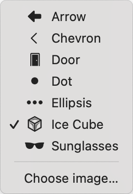 Ice icon options including choose image.