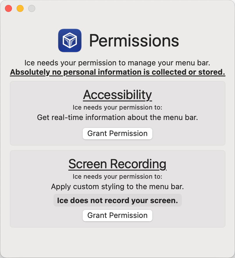 Ice requires screen recoroding permission to apply custom styling.