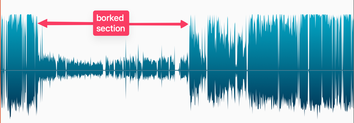 Bart borked audio waveform showing how small it was in the broken part.