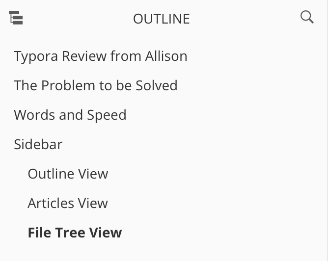 Typora outline view in sidebar showing headings.