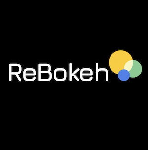 ReBokeh company logo with the company name in white text on a black background. Just to the right of the name appears 3 partially overlapping circles colored yellow, blue, and green.