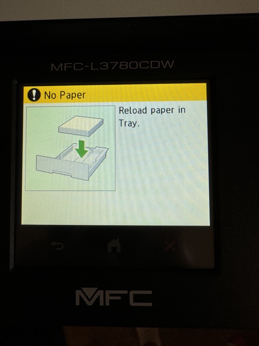 Reload paper in tray error