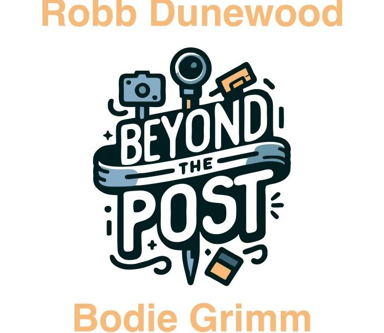 beyond the post logo showing cameras and microphones along with the two hosts names