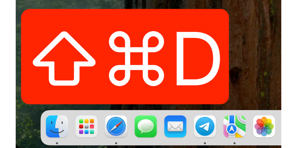 Keycastr display shown huge and red right above a normal-sized dock