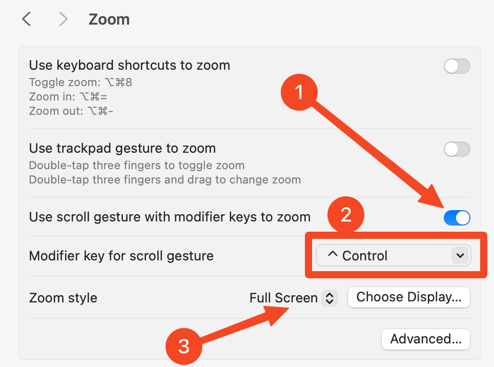 Zoom scroll in accessibility settings as described.