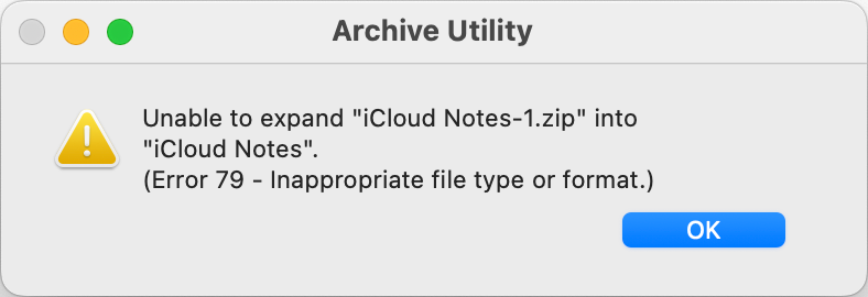 Archive utility can't open the second zip file and throws error.