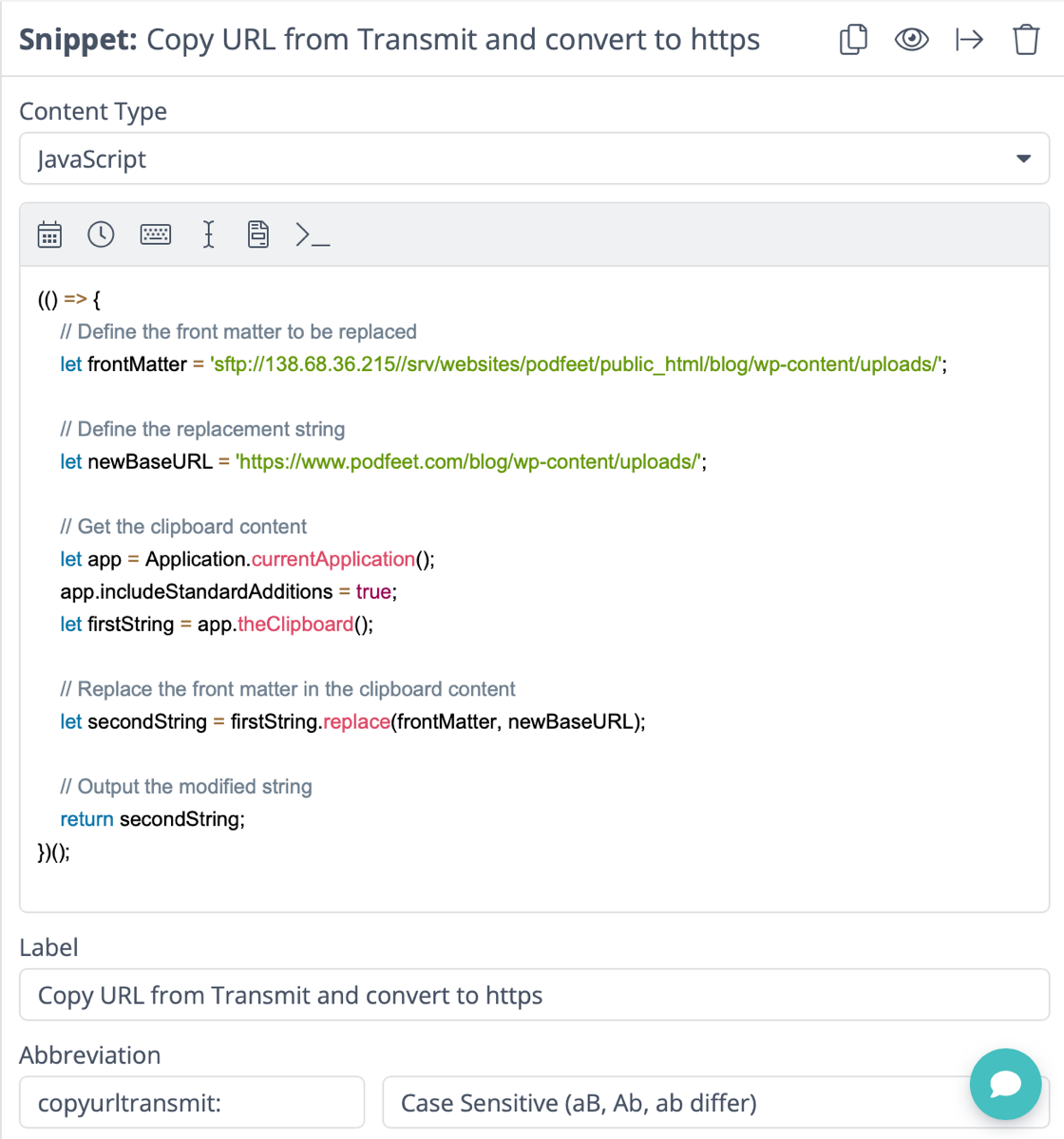 Final TextExpander snippet as described in the text of the blog post.