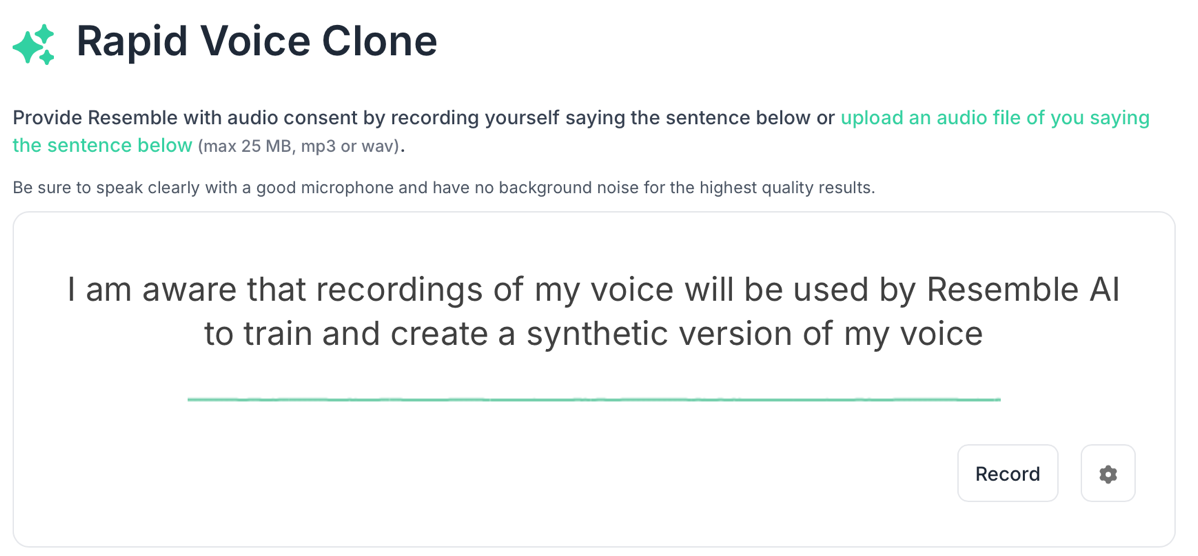 Resemble gives me a script to record my consent. every. darn. time.