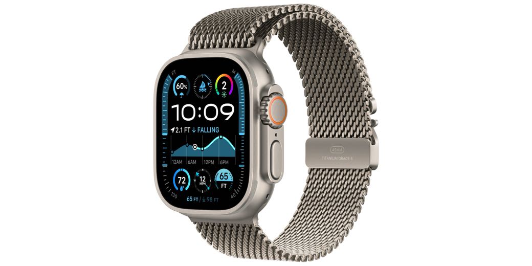 Apple Watch Ultra with natural titanium milanese loop band