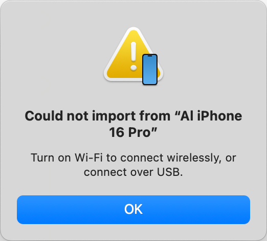 Error trying to scan because WiFi is off on the Mac.