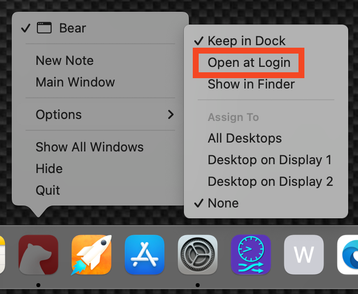 Open at Login from right-click in Dock.