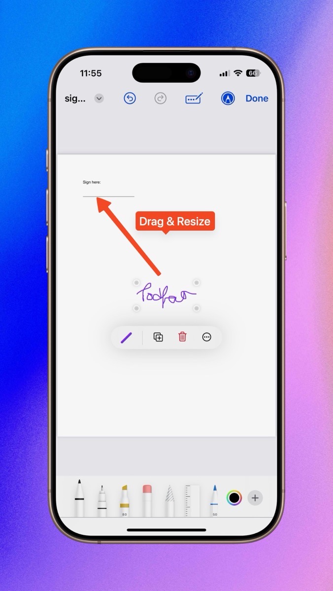 IOS Signature now purple and thicker.