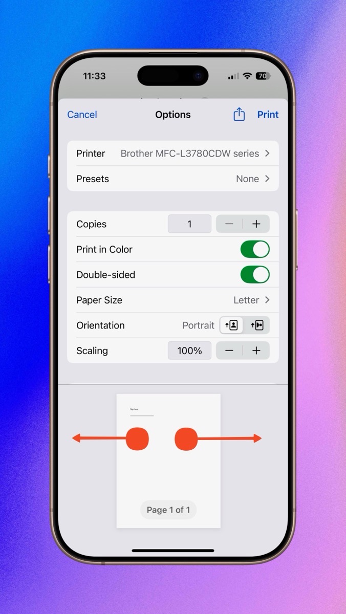 IOS pinch out with two fingers to create pdf.