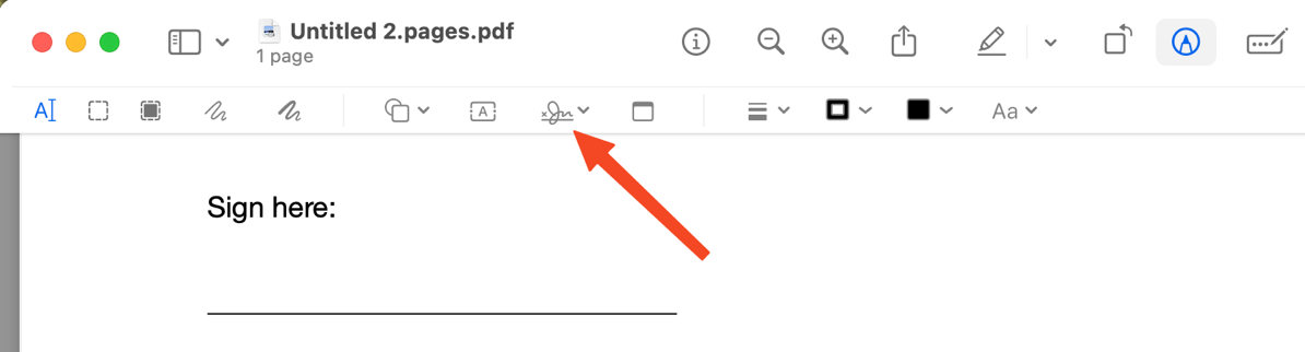 Signature icon in markup toolbar.