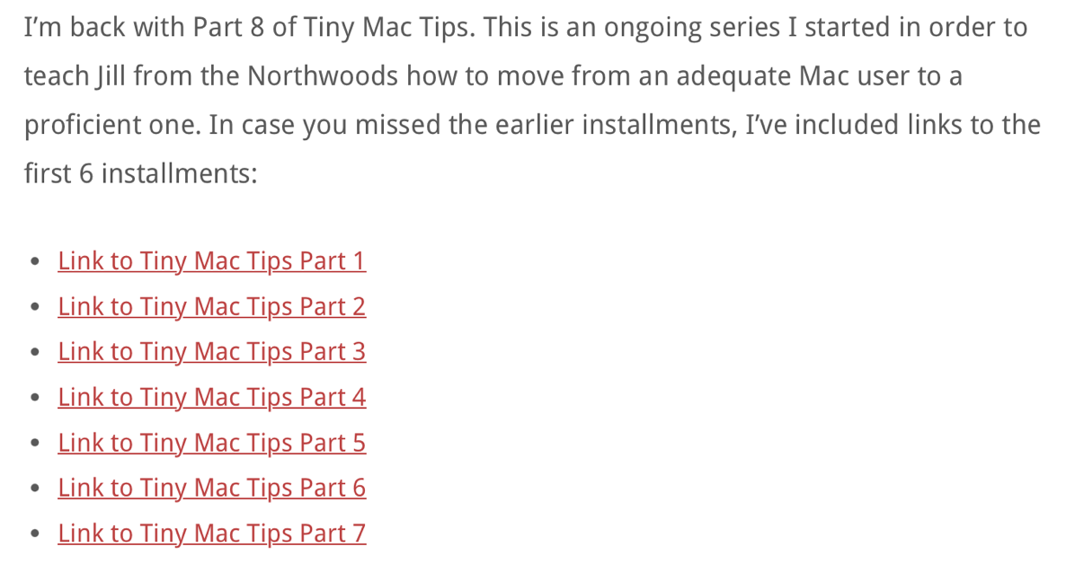 Every Tiny Mac Tips page has links to previous at top.