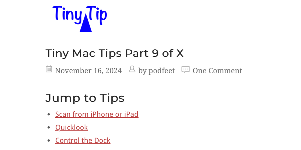 Jump to Tips at the top of Tiny Mac Tips 9