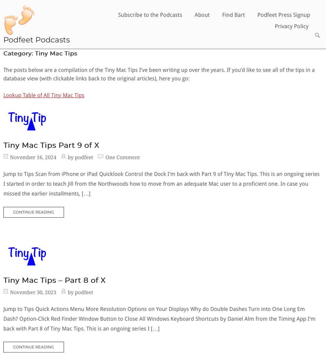 Tiny Mac Tips Category Page showing the two most recent tips post.