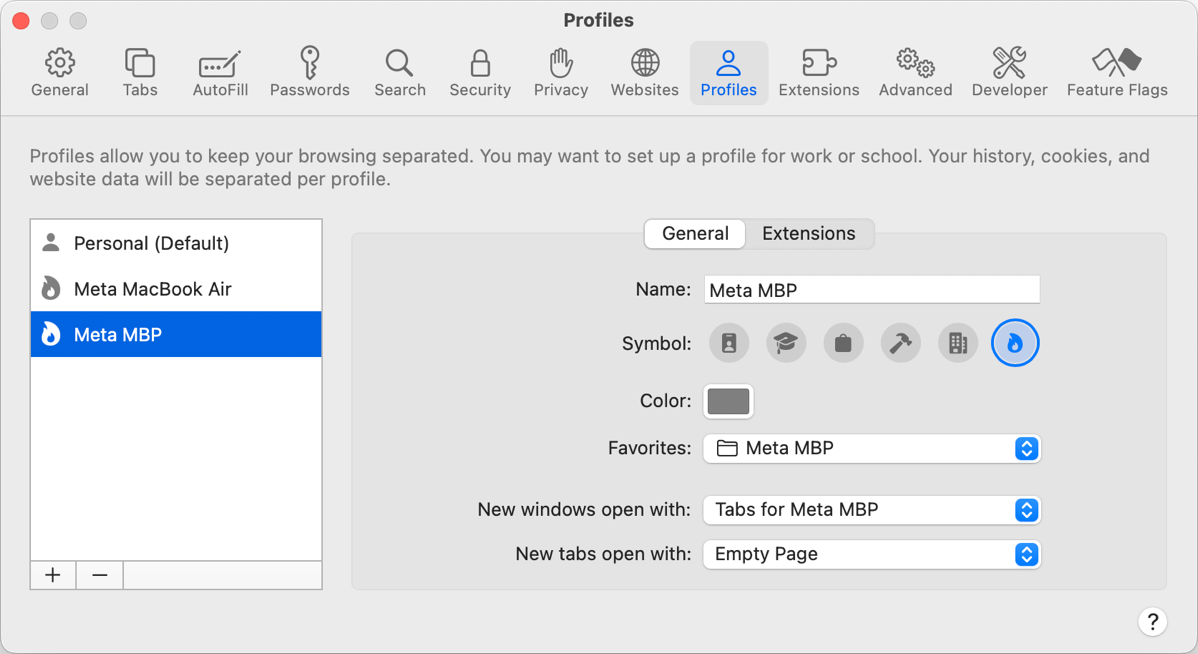 Two Meta Profiles - one for each Mac.