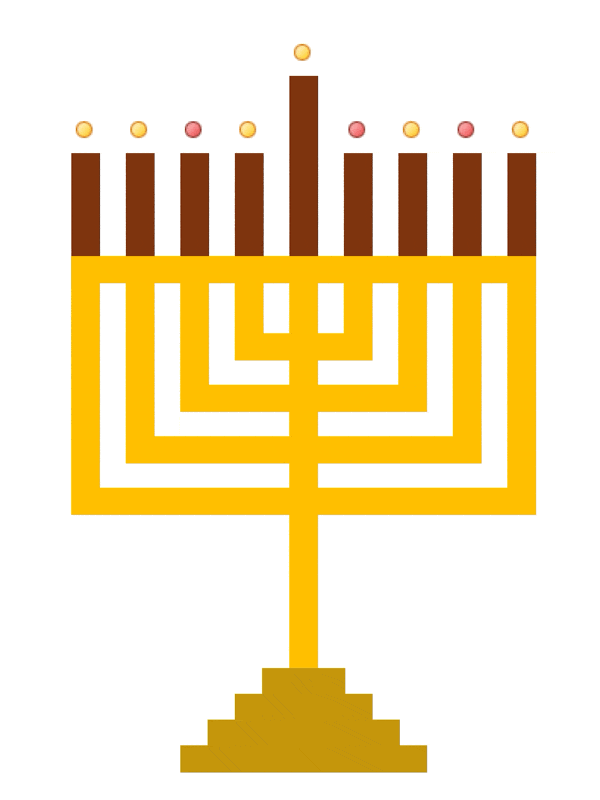 blinking red yellow dots above candles in a menorah
